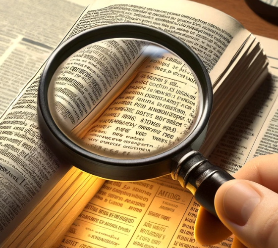 Magnifying glass looking at text